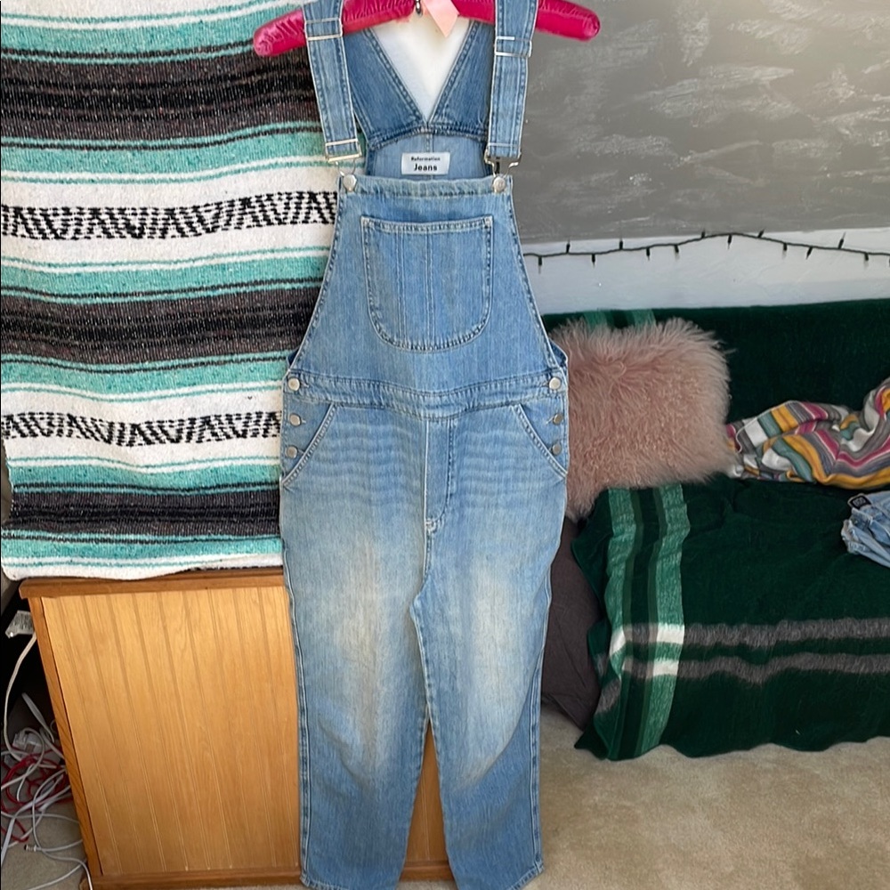 Reformation Smith Denim Overalls light wash size 2